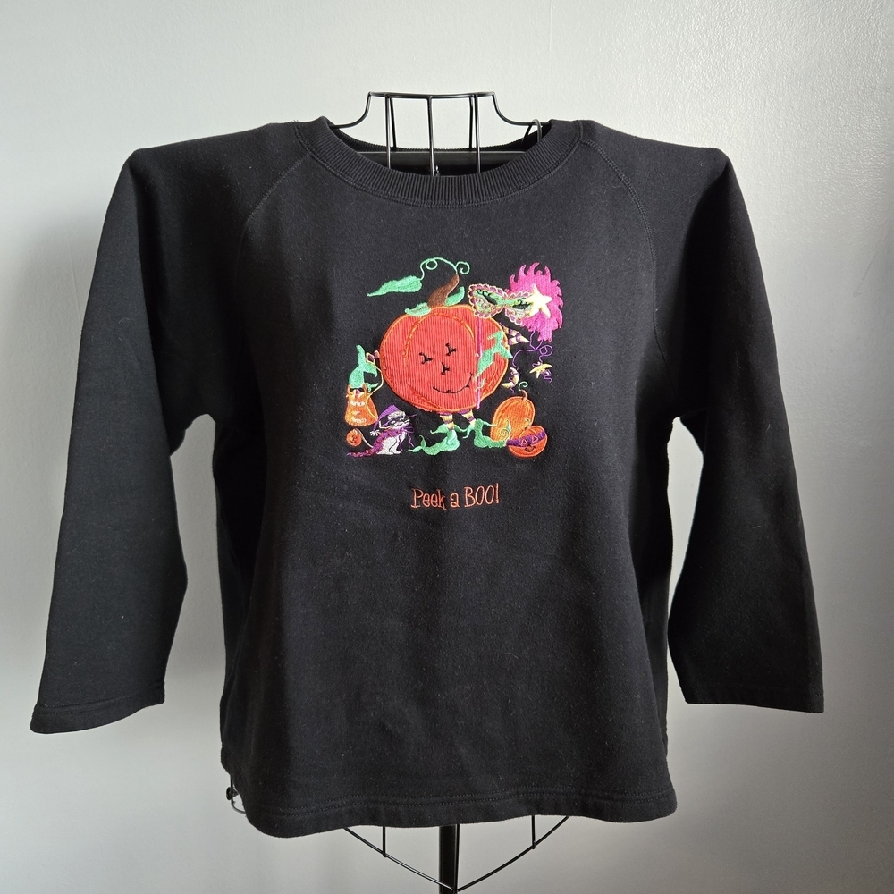 Quaker Factory Vintage "Peek A Boo" Halloween Black Sweatshirt 1X